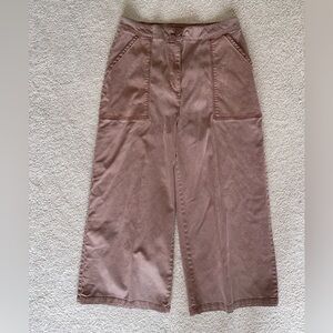 Splendid Brown Wide Leg Cropped Pants Womens Size L High Rise Cargo Pocket